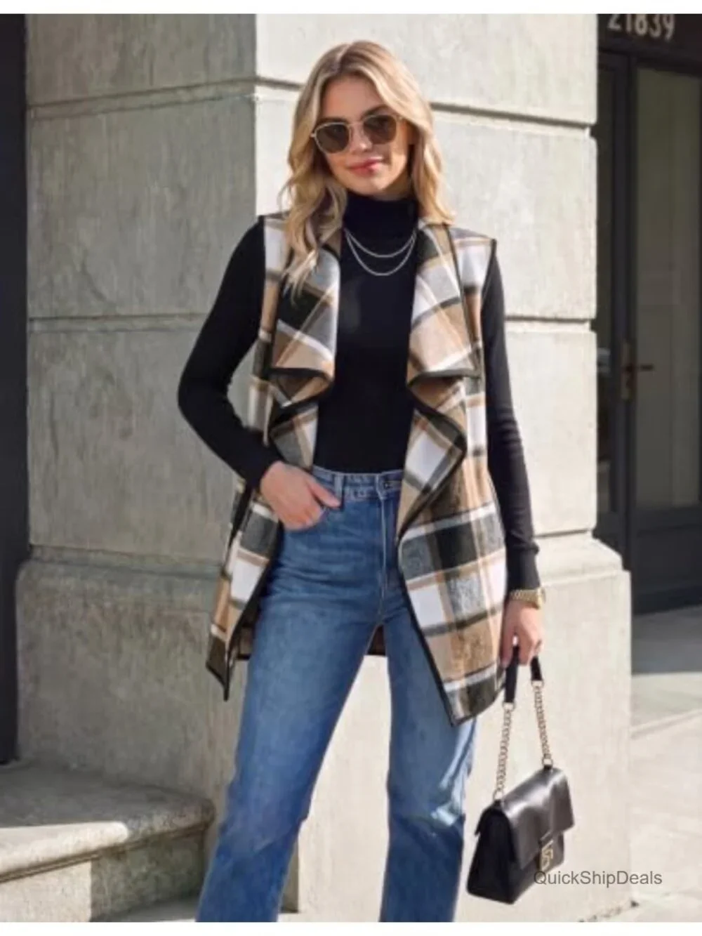 Sleeveless Plaid Flannel Vest Jacket with Pockets